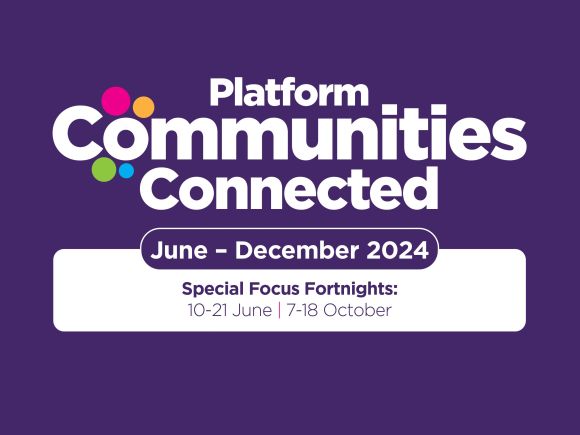 Communities Connected logo - white writing Platform Communities Connected and then dates