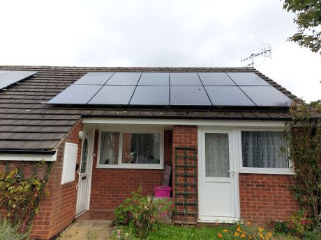 Solar PV panels on roof of bungalow